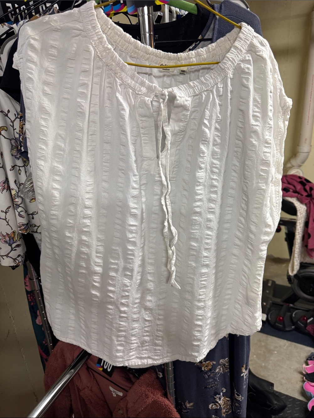 dylan White Textured Tie-Front Peasant Top